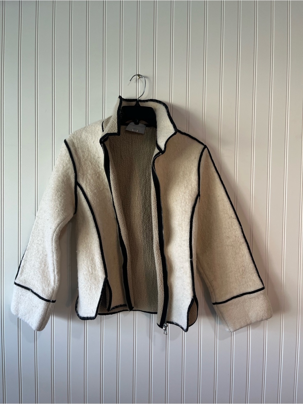 Cream Contrast-Trim Zip Jacket - Picture 5 of 7
